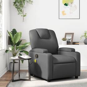 Vidaxl 721012200456 Massage Recliner Chair Grey Faux Leather Metal Plywood Medium