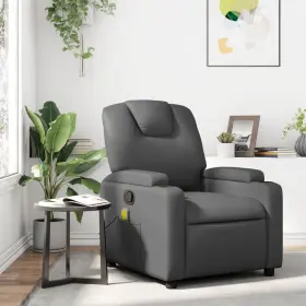 Vidaxl 721012200456 Massage Recliner Chair Grey Faux Leather Metal Plywood Medium