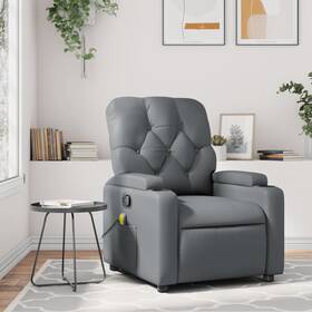 Vidaxl 721012201590 Massage Recliner Chair Grey Faux Leather Metal Plywood Standard