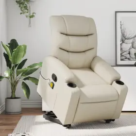 Vidaxl 721012221390 Stand Up Massage Recliner Chair Cream Faux Leather