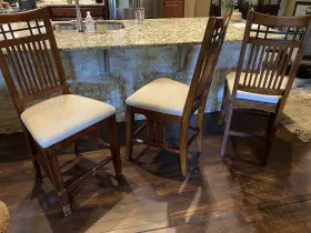 Vietnam 682962628937 Set Of Three Kitchen Counter Height Mahogany Upholstered Chairs