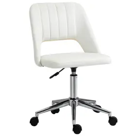 Us921-481v80cw0145 Vinsetto Ergonomic Velvet Armless Computer Swivel Upholstered Chair With Open Back White