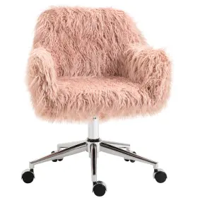Us921-548pk0145 Vinsetto Swivel Faux Fur Office Chair Vanity With Adjustable Height Wheels Pink