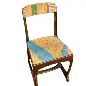 5c79dcfa-7c6a-44 Vintage Small Metal And Wood Child Desk Chair Decoupaged W 1952 Manhattan Map