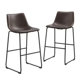 Walker Edison 814055025181 Douglas Urban Industrial Faux Leather Armless Bar Chairs Set Of