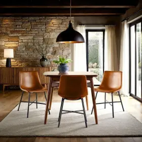 Hd9904 Walker Edison Furniture Company Whiskey Brown Modern Faux Leather Dining Chairs With Metal X Base Set Of 2