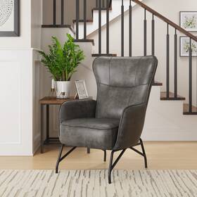 Wallace & Bay U510335 Graham Smokey Gray Accent Chair With Faux Leather Upholstery And Metal Base