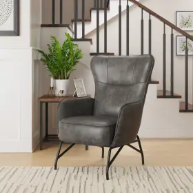 U510335 Wallace & Bay Graham Smokey Gray Accent Chair With Faux Leather Upholstery And Metal Base