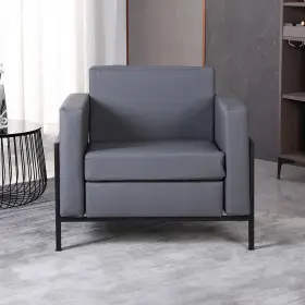 Walsport 192695047818 Modern Faux Leather Armchair Single Sofa Living Room With Upholstered Gray Chair