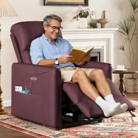Gese005jhus Welzona Compact Dark Purple Power Recliner Chair With Usb For Small Spaces