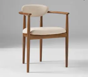 9885750 West Elm Edison Dining Arm Chair In Sand/walnut Mid-century