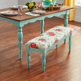 Pws336158813016 Whalen Limited The Pioneer Woman Callie Vintage Floral Upholstered Dining Bench Teal