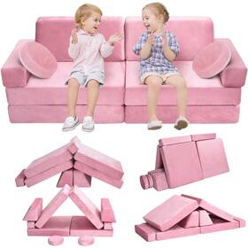 Whiffee Vc-msh-032 10pcs Kids Play Couch Toddler Sofa Modular For Pink