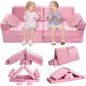 Vc-msh-032 Whiffee 10pcs Kids Play Couch Toddler Sofa Modular For Pink