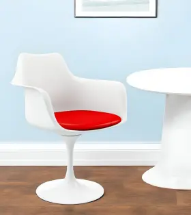 White Heavy Duty Plastic Swivel Dining Arm Chair Red Faux Leathe 606114991090 With Leather Cushion