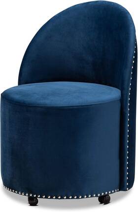 Wholesale Interiors 313106520595 Glam Navy Blue Velvet Rolling Accent Chair By Bethel