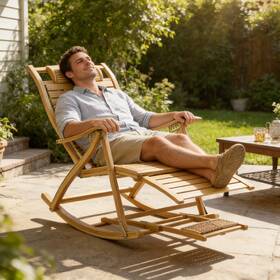 Wisfor 427274902015 Extra Large Rocking Chair Wooden Lounge All Weather Recliner With High Backrest