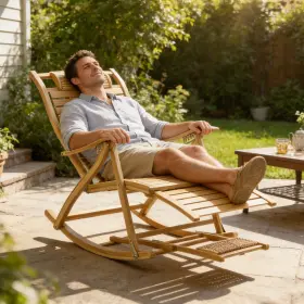Wisfor 427274902015 Extra Large Rocking Chair Wooden Lounge All Weather Recliner With High Backrest