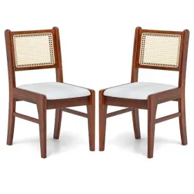 Wooden Kitchen Chairs Cane Rubber Wood Frame Padded Seat-coffe 197867037536 With Back And Seat-coffee