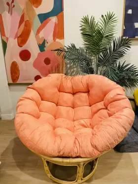 3312 World Market Rattan Papasan Chair Bamboo Frame - With Cushion