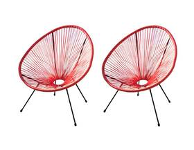 Xbrand 684357978559 35.4 Inch H Red Rattan/steel Stationary Chair Set Of 2 Ca-zg6012vrd-1