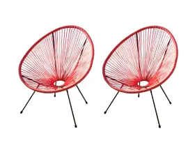 Ca-zg6012vrd-1 Xbrand 684357978559 35.4 Inch H Red Rattan/steel Stationary Chair Set Of 2