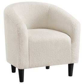 Yaheetech 445036419434 Upholstered Club Chair Accent Barrel Easy Assembly Polyester Wood Ivory
