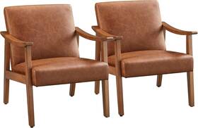 Yaheetech 726084988613 Pu Leather Accent Chair Mid-century Modern Armchair With Solid Wood L