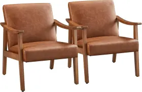 Yaheetech 726084988613 Pu Leather Accent Chair Mid-century Modern Armchair With Solid Wood L