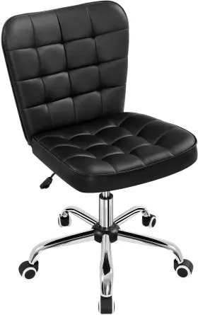 Yaheetech 800689624715 Armless Desk Chair Modern Tufted Office Faux Leather Upholstered Black