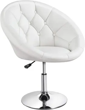 Yaheetech 800689625330 Vanity Chair Makeup Swivel Accent Height Adjustable Round Back White
