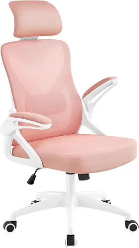 Yaheetech 800689628133 Ergonomic Office Chair High Back Mesh Desk With Flip-up Armrests White/pink