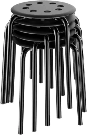 Yaheetech 800689656891 17.3in Height Portable Plastic Stools Backless Round Pack Of 5 Black