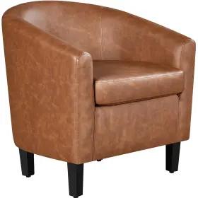 Yt-00120115 Yaheetech Leather Accent Chair Faux Armchair Modern Barrel Club Cha