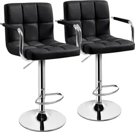 Yt-100060 Yaheetech Bar Stools Set Of 2 Pu Leather Adjustable Swivel Black
