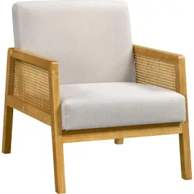Yt44ol0001001 Yaheetech Boucle Fabric Accent Chair Vintage Rattan Vanity With Wood