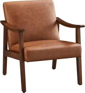 Yt7ji70001001 Yaheetech Pu Leather Accent Chair Mid-century Modern Armchair With Solid Wood L