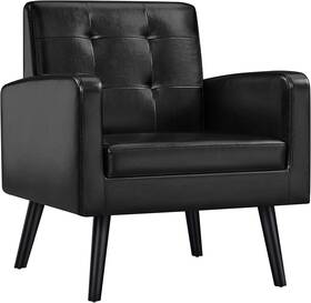 Yaheetech Ytrvxl0001001 Mid-century Pu Leather Accent Chair With Wood Legs Black Ebay