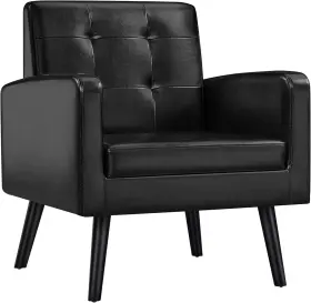Ytrvxl0001001 Yaheetech Mid-century Pu Leather Accent Chair With Wood Legs Black Ebay
