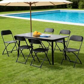 Yangming 705353544576 Black Metal Frame Plastic Portable Folding Chair Outdoor Dining Set Of 6