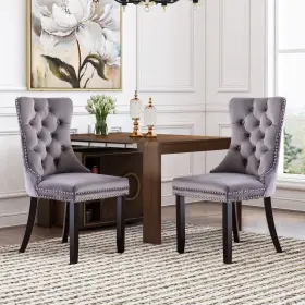 Yangming 774653071983 Velvet Dining Chairs Set Of 2 Upholstered Tufted Room Chair Wood Legs