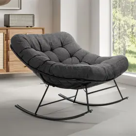 Yes4all 810127110335 Patio Rocking Chair Grey Cushion - Wood Texture Rocker Cozy Moon