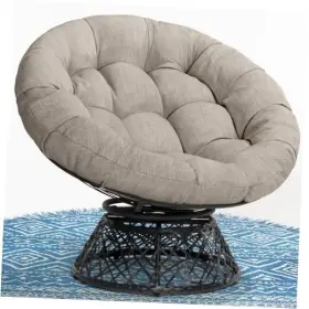 Yes4all 810127119611 40 Inch Ergonomic Wicker Papasan Chair With Silver Clound - Black Base Classic