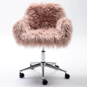Camypk-gi22750w212-tchair01 Yofe Pink Faux Fur Fluffy Task Chair Home Office Makeup Vanity For Girls