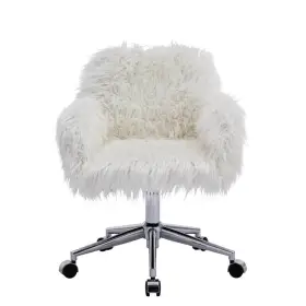 Camywe-gi34444w212-tchair01 Yofe White Faux Fur Fluffy Task Chair Home Office Makeup Vanity For