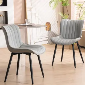 Younuoke 769293277321 2 Grey Dining Chairs Mid Century Modern Chair Armless Faux Leather