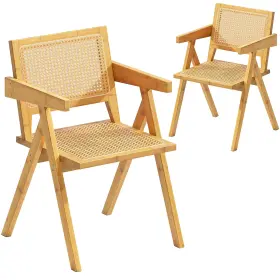 Rc591-1 Youpehom Rattan Chairs Set Of 2 Bamboo Dining Chair Solid Wood Comfy Armchair