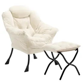 Yx04-001-beige-f-p Youtanic Lazy Chair With Folding Ottoman Accent Plush Upholstered Metal St