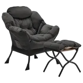 Yx04-001-charcoal-f Youtanic Lazy Chair With Folding Ottoman Accent Velvet Upholstered Metal S