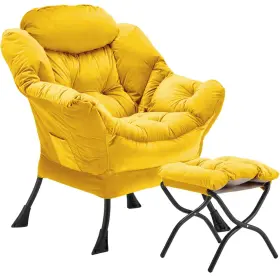 Yx04-001-yellow-f Youtanic Lazy Chair With Folding Ottoman Accent Velvet Upholstered Wit